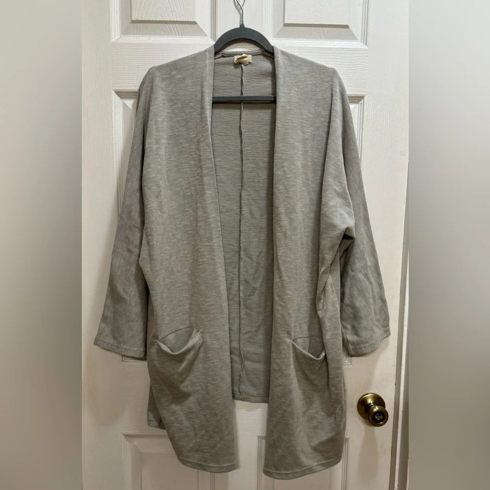 DONNI. ANTHROPOLOGIE Ribbed Open Front Pinstripe Cardigan Lagenlook One Size